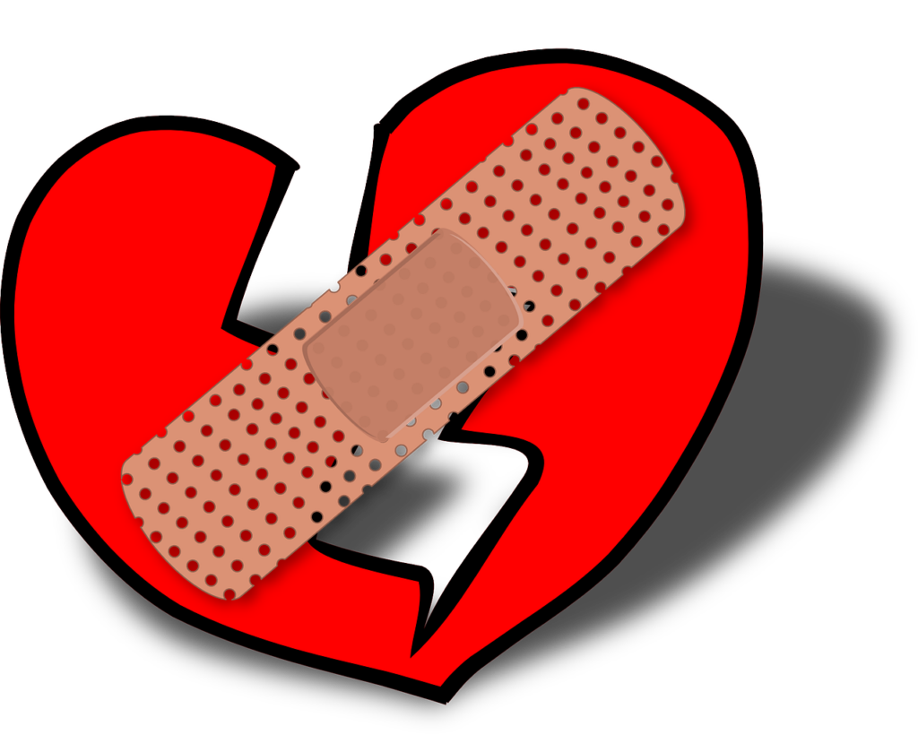 red heart with bandaid, broken heart