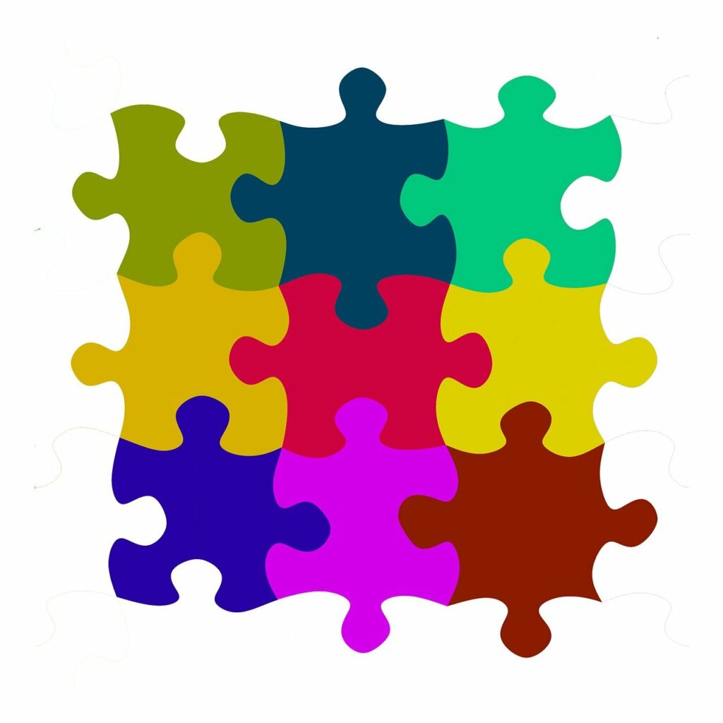 puzzle pieces in various colors