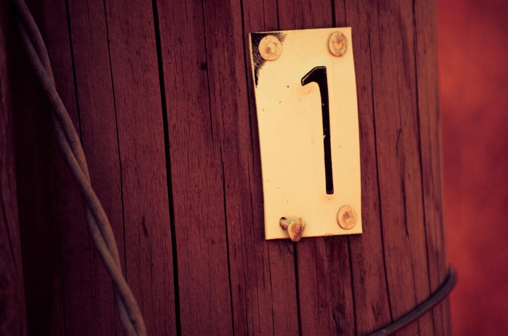 number-1-5098366_1280 The Number One screwed to a post. Brown background.