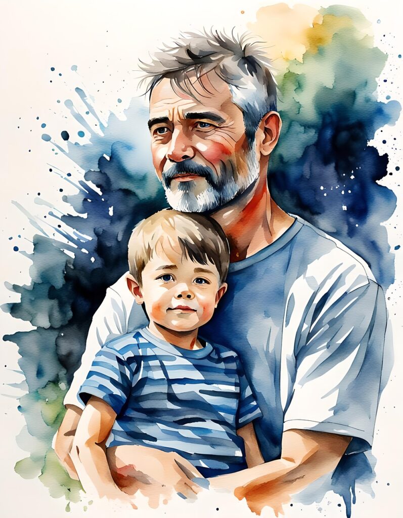 father-grandson Grandfather and grandson image, blue background