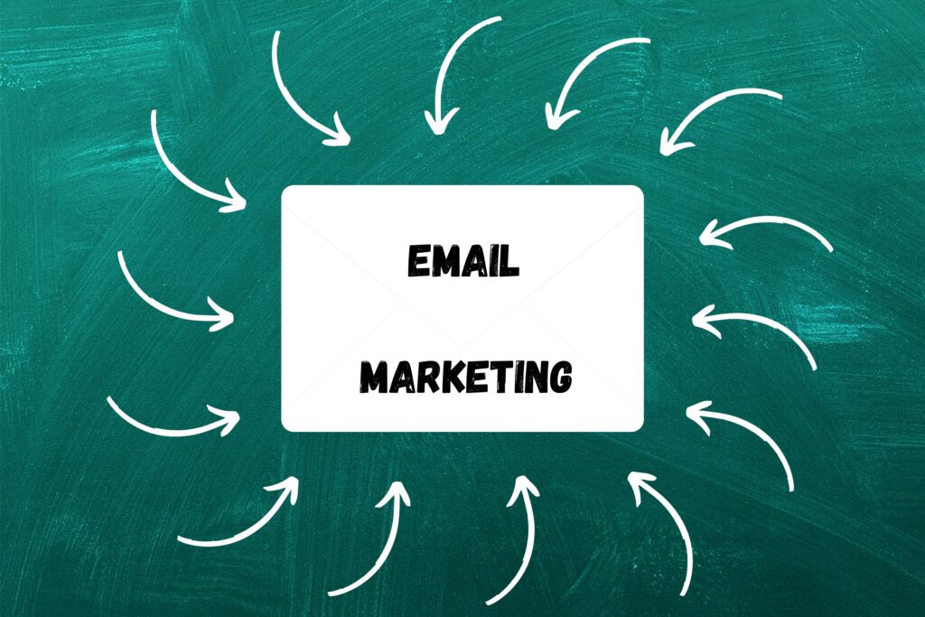 yourfreedesign-email-marketing-5360758 green background with white arrows. Email Marketing in the center.